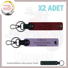 Miawiki Bikerlar Için Özel, Isim Plaka ve 0 Rh (+) Kan Grubu Yazılı Hediye 2'li Anahtarlık, Mor-F Yeşil-Syh