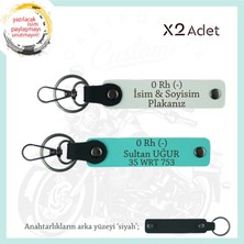 Miawiki Araç Severlere, Isim Plaka ve 0 Rh (-) Yazılı Özel Tasarım X2 Anahtarlık, Hediye , Beyaz-Turkuaz-Syh