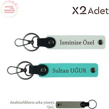 Miawiki Kurumsal Anlamlı Armağan, Isim & Soyisim Yazılı 2’li Anahtarlık Hediye Seti, Beyaz-Turkuaz-Gri