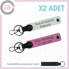 Araç ve Motor Sahipleri Için X2 Deri Anahtarlık Seti – Plaka & Isim Özelleştirmeli, Beyaz-Pembe-Syh