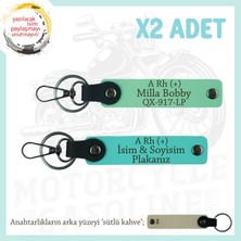 Miawiki Motor Severlere Özel, Isim Plaka ve A Rh (+) Kan Grubu Yazılı X2 Anahtarlık Takım, Yeşil-Turkuaz-Sk