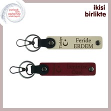 Miawiki Romantik Ruhlu Sevgiliye Vatan Temalı Sürpriz Ayyıldız Türkiye, Deri Anahtarlık Seti, S Kahve-Bordo