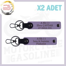 Miawiki Mor Menekşe, Motor Tutkununa Armağan Isim Plaka ve A - Kan Grubu Yazılı Özel Üretim 2'li Anahtarlık