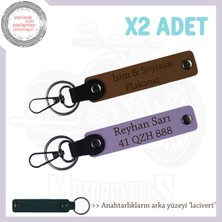 Miawiki Motosiklet Aşıklarına Özel Isim ve Plaka Yazdırılabilen X2'li Anahtarlık Set, Kahve-Mor-Laci