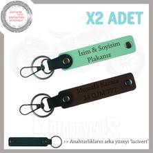 Miawiki Modern ve Dayanıklı Deri Anahtarlık – Kişiye Özel Plaka & Isimli Ikili Set, Yeşil-K Kahve-Laci