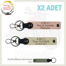 Miawiki Motosiklet Severler Için Isim Plaka ve A Rh (-) Kan Grubu Yazılı X2 Anahtarlık, Yavruağzı-S Kahve-Gr