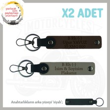 Miawiki Isim Plaka ve B Rh (-) Kan Grubu Yazılı Kişiselleşmiş X2 Deri Anahtarlık Hediye, Kül Gri-K Kahve-Syh