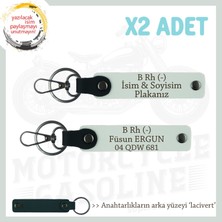 Miawiki Biker Stiline Uygun, Isim Plaka ve B - Kan Grubu Yazılı, Hediye Deri X2 Anahtarlık Seti, Beyaz-Laci