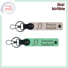 Miawiki Ilk Dans Şarkınıza Özel Armağan, Yazılabilir Nota Figürlü Deri Anahtarlık Seti, Pudra-Açık Yeşil