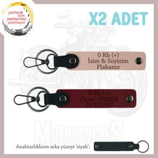 Miawiki Arkadaşına Özel Hediye, Isim Plaka ve 0 Rh (+) Kan Grubu Yazılı 2'li Anahtarlık, Yavruağzı-Bordo-Syh