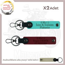 Miawiki Motor Tutkunlarına Özel Isim Plaka, 0- Kan Grubu Yazılı Özel Üretim X2 Anahtarlık, Turkuaz-Bordo-Sk