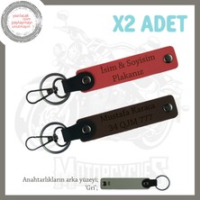 Miawiki Sade ve Etkili Tasarım Plaka & Isim Yazılı 2’li Kişisel Deri Anahtarlık Takım, Nar Çiçeği-K Kahve-Gr