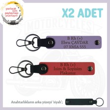 Miawiki Motosiklete Hediyelik, Isim Plaka ve B Rh (+) Kan Grubu, X2' Li Deri Anahtarlık, Nar Çiçeği-Mor-Syh