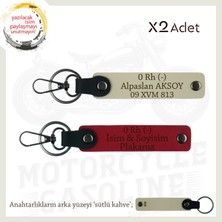 Miawiki Biker Dostlarına Özel Isim Plaka ve 0 Rh - Kan Grubu Yazılı Hediye X2 Anahtarlık, Kırmızı-S Kahve-Sk