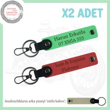 Miawiki Motosiklet Ruhunu Yansıtan Deri Anahtarlık Takımı, Isim ve Plaka Yazılı 2’li, Nar Çiçeği-F Yeşil-Sk