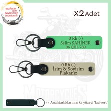Miawiki Motorcu Tarzı Plakalı & Isimli Deri X2' Li Anahtarlık,  0 Rh (-) Kan Grubu Ile, S Kahve-F Yeşil-Laci