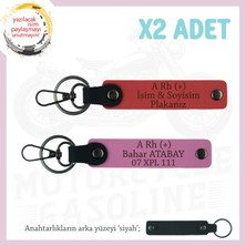 Miawiki Yolların Sürücülerine, Isim Plaka ve A Rh (+) Kan Grubu Yazılı X2 Anahtarlık, Nar Çiçeği-Pembe-Syh