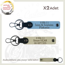 Miawiki Motorcycle Rider, Isim Plaka ve 0 Rh (-) Kan Grubu Yazılı 2li Set Anahtarlık Hediye, Mavi-S Kahve-Sk