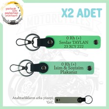 Miawiki Motosiklet Aşıklarına Özel, Isim Plaka ve 0 Rh (+) Kan Grubu Yazılı X2 Anahtarlık, Yeşil-F Yeşil-Gr