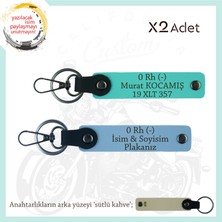 Miawiki Motosiklet Severlere, Isim Plaka ve 0 - Kan Grubu Yazılı Özel Tasarım X2 Anahtarlık, Mavi-Turkuaz-Sk