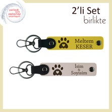 Miawiki Çocuğunuzun Ilk Evcil Hayvanı Için Hatıra, Kalpli Pati Motifli Deri Anahtarlık Takımı, Sarı-Pudra