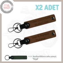 Miawiki Motor Sevdalılarına Kişiye Özel Isim ve Plaka Yazılı 2’li Deri Anahtarlık Hediye, Kahve-Yeşil