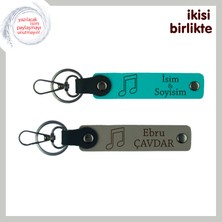 Miawiki Sanatsever Sevgiliye Romantik Hediye, Isim Yazılabilir Deri Anahtarlık Seti, Koyu Turkuaz-Kül Gri