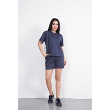 Gacha Osy Modal Yumuşak Dokulu Kumaş Bisiklet Yaka T-Shirt Kısa Şort Ikili Takım - Antrasit