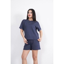 Gacha Osy Modal Yumuşak Dokulu Kumaş Bisiklet Yaka T-Shirt Kısa Şort Ikili Takım - Antrasit
