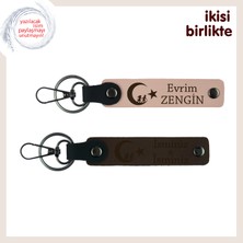 Miawiki Temalı Hediye Alternatifi – Çocuk ve Ayyıldız Desenli Kişiye Özel Anahtarlık, Yavru Ağzı-Kahve