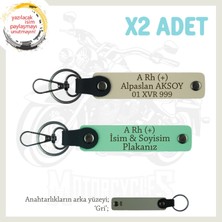 Miawiki Çok Sevdiğine Özel Isim Plaka ve A Rh + Kan Grubu Yazılı Kişisel X2 Anahtarlık Set, Yeşil-S Kahve-Gr