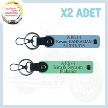 Miawiki Yeşil-Gök Mavi, Isim Plaka ve A Rh (-) Kan Grubu Yazılı Kişiselleştirilmiş Hediye 2'li Anahtarlık