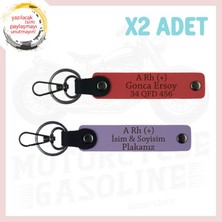 Miawiki Nar Çiçeği-Mor Menekşe, Motosiklet Maceracılarına, Isim Plaka ve Kan Grubu Yazılı 2'li Anahtarlık