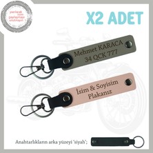 Miawiki Motorcu Sevgiliye Özel Hediye Isim ve Plaka Yazılı X2'li Anahtarlık Set, Yavruağzı-Kül Gri-Syh