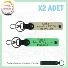 Miawiki Motorcu Tarzı Plakalı & Isimli X2 Deri Set Anahtarlık, A Rh (+) Kan Grubu Ile, S Kahve-F Yeşil-Syh