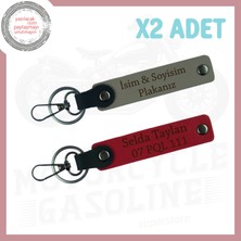 Miawiki Kül Gri- Kırmızı, Özgür Yolcu Kişisel Plaka Yazılı Motosiklet 2'li Anahtarlık, Hediyelik