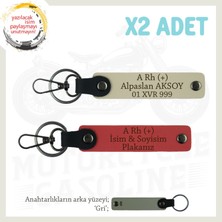 Miawiki Hız Severlere Özel Isim Plaka ve A Rh (+) Kan Grubu Yazılı Deri X2 Anahtarlık, Nar Çiçeği-S Kahve-Gr