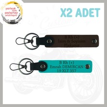 Miawiki K. Turkuaz-K. Kahve, Motor Tutkunlarına Özel Isim Plaka ve B + Kan Grubu Yazılı Özel 2'li Anahtarlık