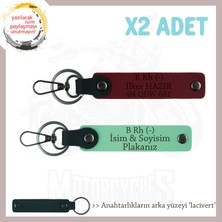 Miawiki Motorcu Dostlara Özel, Isim Plaka ve B Rh (-) Kan Grubu Yazılı X2 Anahtarlık Set, Yeşil-Bordo-Laci