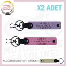 Miawiki Motor Severlere Özel  Tasarım, Isim Plaka ve A Rh (-) Kan Grubu X2' Li Set Anahtarlık, Mor-Pembe-Sk