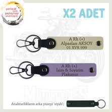 Miawiki Motorcu Dostlara Özel, Isim Plaka ve A Rh (+) Kan Grubu, X2 Set Hediye Anahtarlık, Mor-S Kahve-Syh