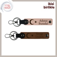 Miawiki Vatan Temalı Seçkin Armağan – Ay Yıldızlı Isme Yazılabilir Deri Anahtarlık X2, Yavru Ağzı-Kahve