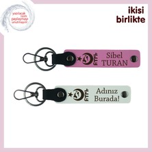 Miawiki Kuzene Şık Hatıra – Ayyıldız Kurt Göktürk Temalı Kişiselleştirilebilir Anahtarlık, Pembe-Beyaz