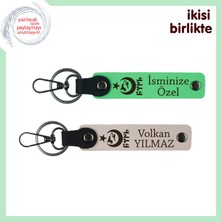 Miawiki Yakın Arkadaşa Anlamlı Hediye – Ayyıldız Kurt Göktürk 2’li Deri Anahtarlık Set, Fıstık Yeşil-Pudra