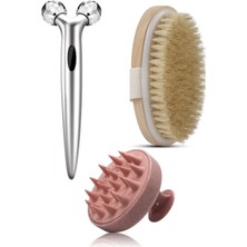 3D Yüz Masaj Aleti, Selülit Fırçası ve Duş Masaj Tarağı, Pembe Renk