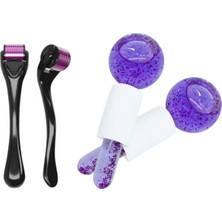 Mor Tonlarda 540 Iğneli Derma Roller ve Ice Globes Soğuk Masaj Topu Seti