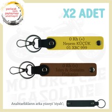 Miawiki Motorcuya Özel Tasarım Isim Plaka ve 0 Rh (+) Kan Grubu Yazılı X2 Anahtarlık Hediye, Kahve-Sarı-Syh