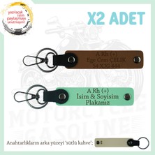 Motosiklet Severlere, Isim Plaka ve A Rh + Kan Grubu Yazılı, Motorcu X2 Anahtarlık, Kahve-Yeşil-Sk