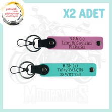 Miawiki Pembe-Turkuaz, Motor Aşıkları Için Özel, Isim Plaka ve B Rh (+) Kan Grubu Acil Durum 2'li Anahtarlık