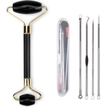 Teknotrust Siyah Yeşim Taşı Seti, Akne ve Siyah Nokta Temizleyici, Gümüş Detaylı, 4'lü Kutuda